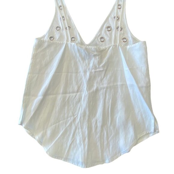 Derek Lam 10 Crosby Tank Top Sz 2 Linen Grommet V Neck Classic Preppy Punk - Picture 3 of 5